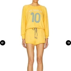 Anthropologie Sundry Raglan Sweatshirt Shorts Set Yellow Los Angeles Athleisure